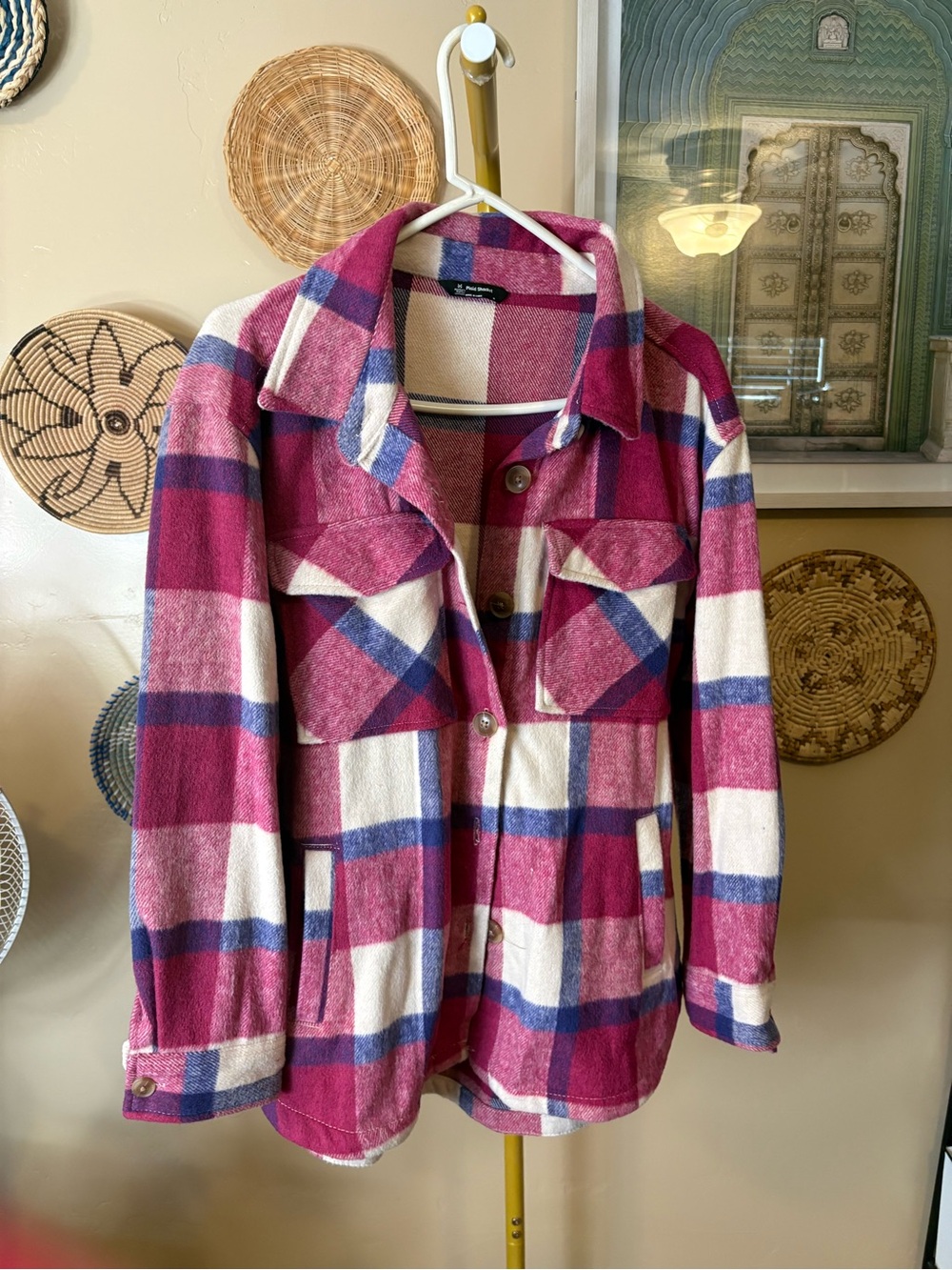 Women's Pink & White Plaid Utility Jacket